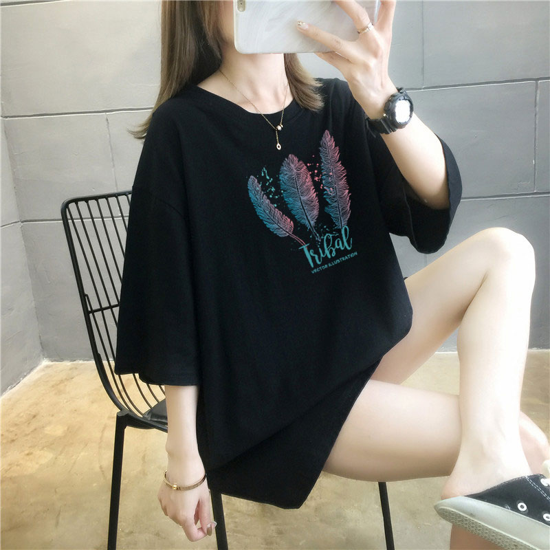 5 colors summer fat mm200kg plus medium length cotton Korean Short Sleeve T-Shirt