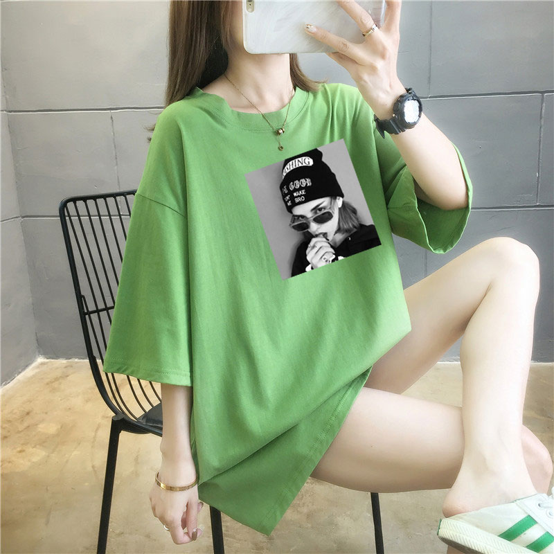 5 colors summer fat mm200kg plus medium length cotton Korean Short Sleeve T-Shirt