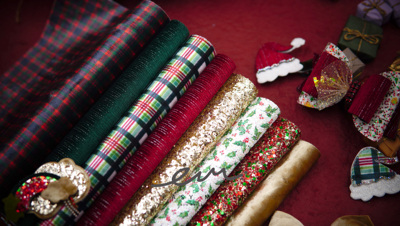 复古风发夹蝴蝶结圣诞手工diy