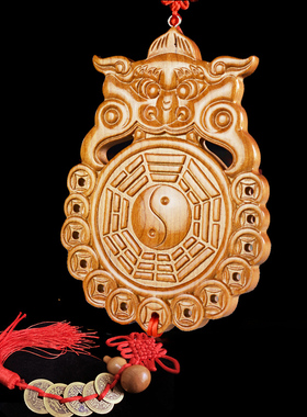 桃木兽头八卦镜虎头镜门对门