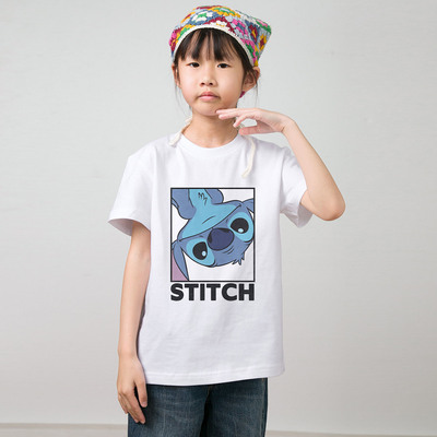 数码直喷透气 史迪仔蓝色stitch全棉正肩短袖T恤男女儿童幼儿园