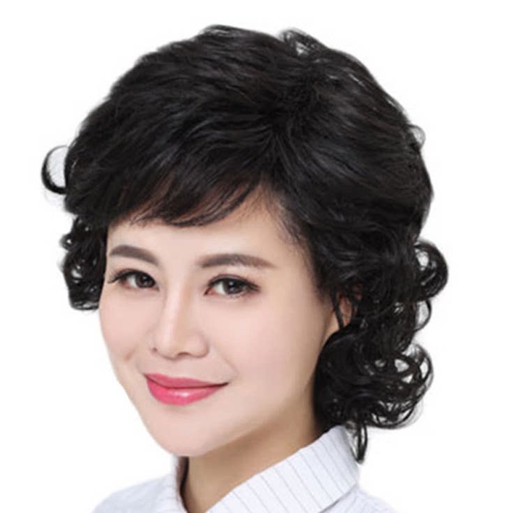 假发女短发中长卷发中老年假发套女妈妈款短卷发光头全真发全头套