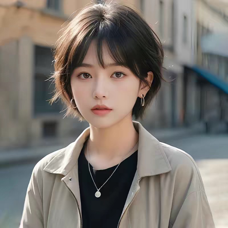 假发真头发挂耳朵短发假发女士减龄圆脸短波波头内扣假发全头套式