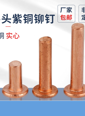 原GB109平头紫铜铆钉实心铜铆钉1.5M2M2.5M3M4M5M6M8敲击式铜铆钉