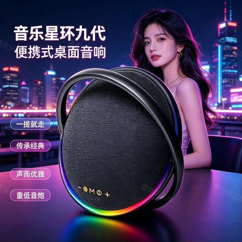 雷克玛星环九代蓝牙音箱便携式桌面音响LED彩灯音乐卫星九代音响