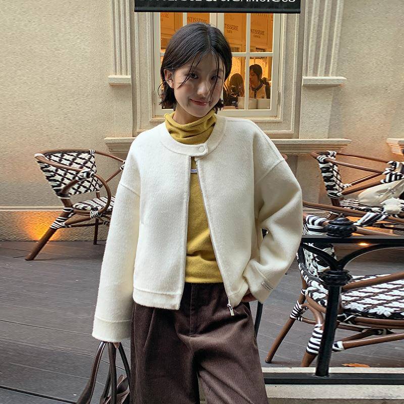 MOXI十三行女装2025年冬季新款韩版羊毛短款毛呢外套纯色羊毛大衣