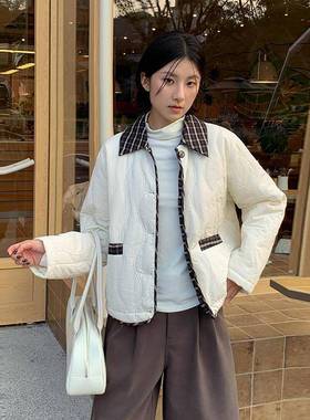 MOXI十三行女装2025冬季新款韩版格子领棉服外套女短款棉衣上衣女