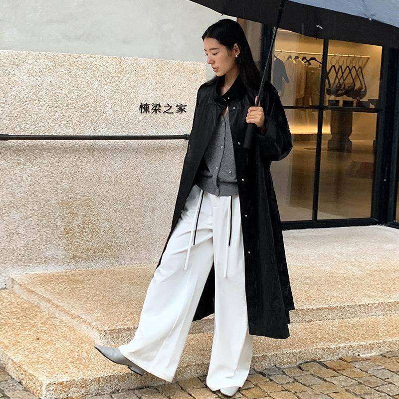 MOXI 十三行女装2025秋季新款韩系过膝长款外套立领pu皮风衣外套