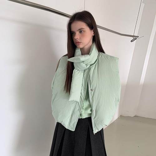 MOXI 十三行女装2025冬季新款韩版羽绒马甲女配围巾羽绒服外套女