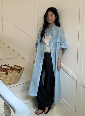 MOXI十三行女装2026年春季新款韩系慵懒风长款衬衫外套衬衣风衣女