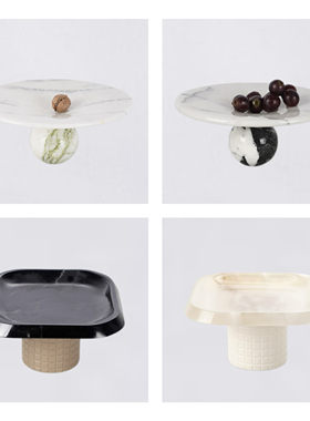 现代轻奢软装饰品餐桌大理石托盘边几云石摆件客厅小众高级感陈设