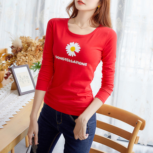 网红超火ins小雏菊长袖t恤女韩版2025印花秋装纯棉修身显瘦上衣潮