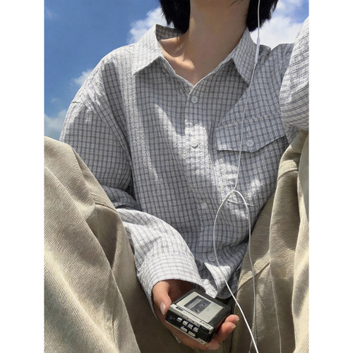 miu系文艺格纹长袖衬衫男女款