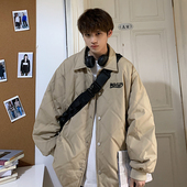 秋冬季 新款 夹克菱格翻领棉服男港风潮牌ins宽松刺绣情侣棉衣外套