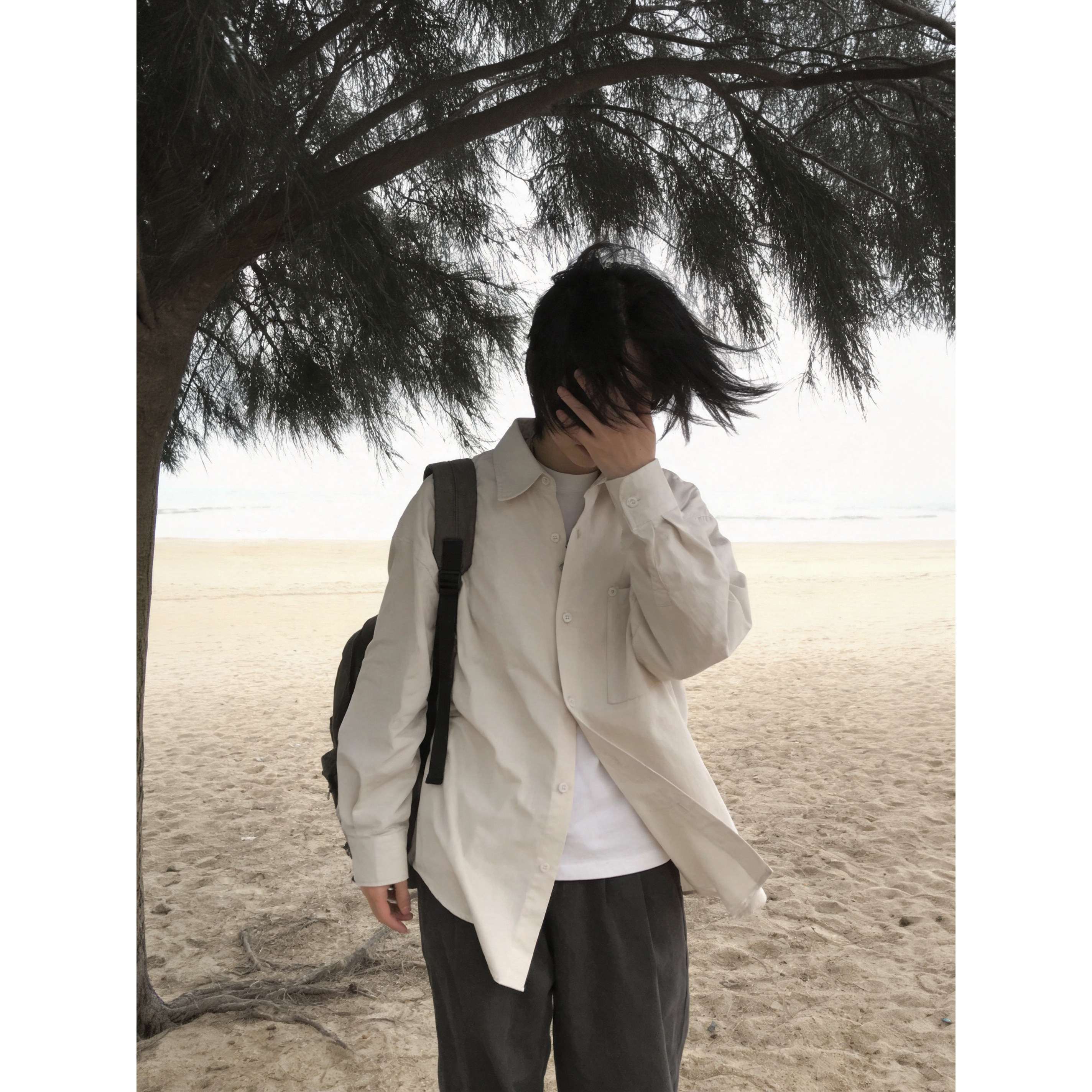 杏色文艺长袖衬衫百搭宽松清爽少年感知识分子通勤纯色基础款衬衣