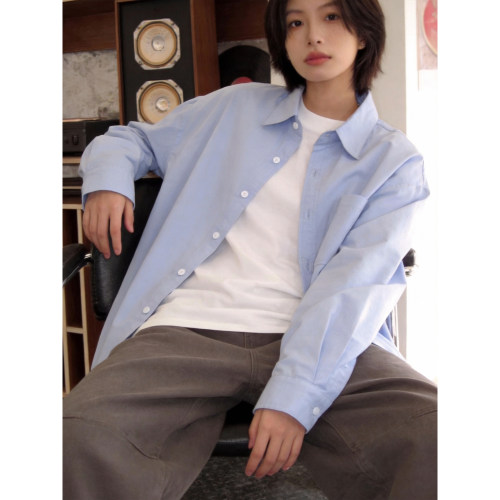 简约日系复古宽松纯棉长袖衬衫