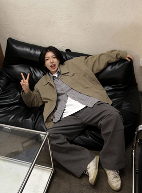 2026春季美式复古翻领夹克男女宽松百搭中性工装cleanfit外套衣服