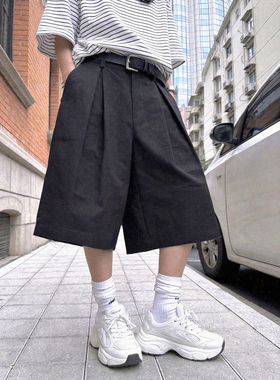 极简风黑色西装短裤夏季男女阔腿cleanfit百搭日系学院风五分裤子