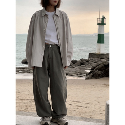 美式复古水洗拼接直筒宽松休闲裤