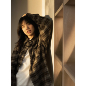 日系复古长袖 宽松衬衣外套 美式 格子衬衫 vintage高街休闲格纹秋季