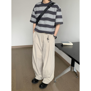 ins潮牌簡約百搭機能褲 美式 直筒寬松闊腿傘兵褲 日系男女休閑褲 子