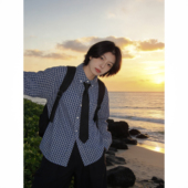 男女复古美式 miu系长袖 格子衬衫 学院风宽松百搭学生通勤格纹衬衣