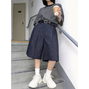 复古休闲短裤 夏季 直筒百搭高街cleanfit穿搭阔腿中裤 五分裤 子 西装