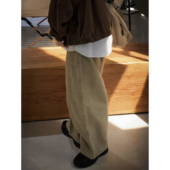 秋季 子潮 弯刀阔腿慵懒直筒男女高街长裤 卡其色休闲裤 日系复古工装