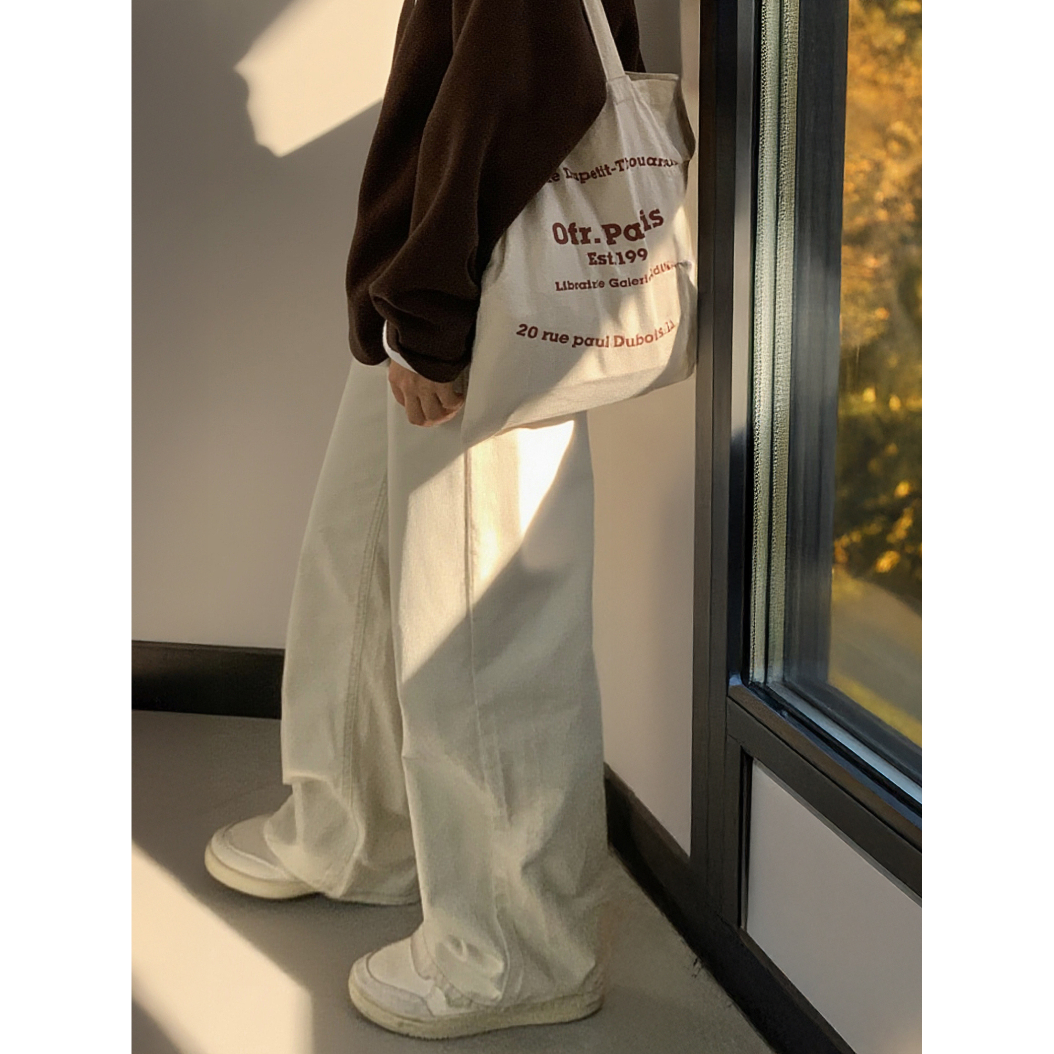 街头秋冬显瘦新款休闲直筒白色