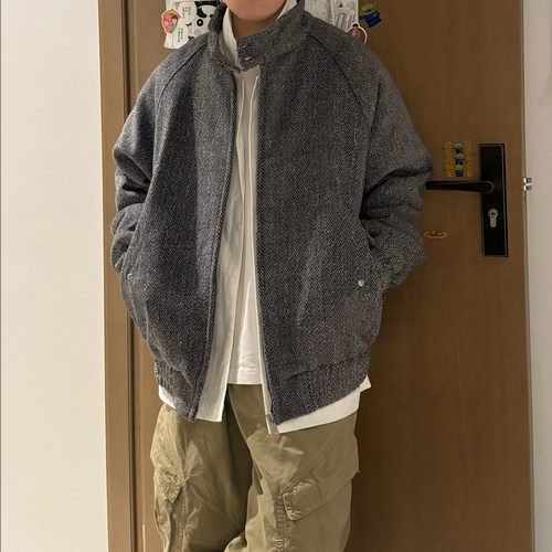 美式复古人字纹羊毛棉服