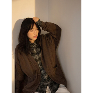 vintage街头宽松百搭慵懒风休闲针织衫 日系复古毛衣开衫 外套秋季