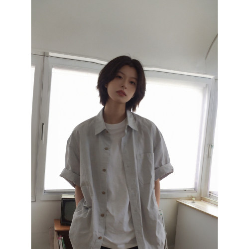 亚麻短袖宽松透气文艺衬衫