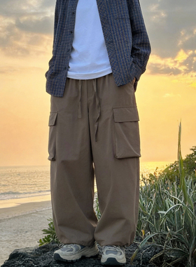美式复古工装裤男女宽松多口袋抽绳松紧直筒阔腿百搭休闲长裤子潮