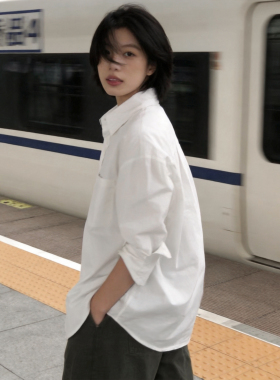 极简风白色衬衫女宽松cleanfit内搭长袖通勤百搭少年感上衣男衬衣