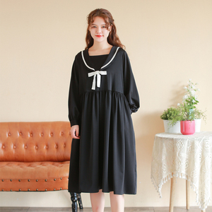 秋新品设计感蝴蝶结显瘦连衣裙大码法式优雅