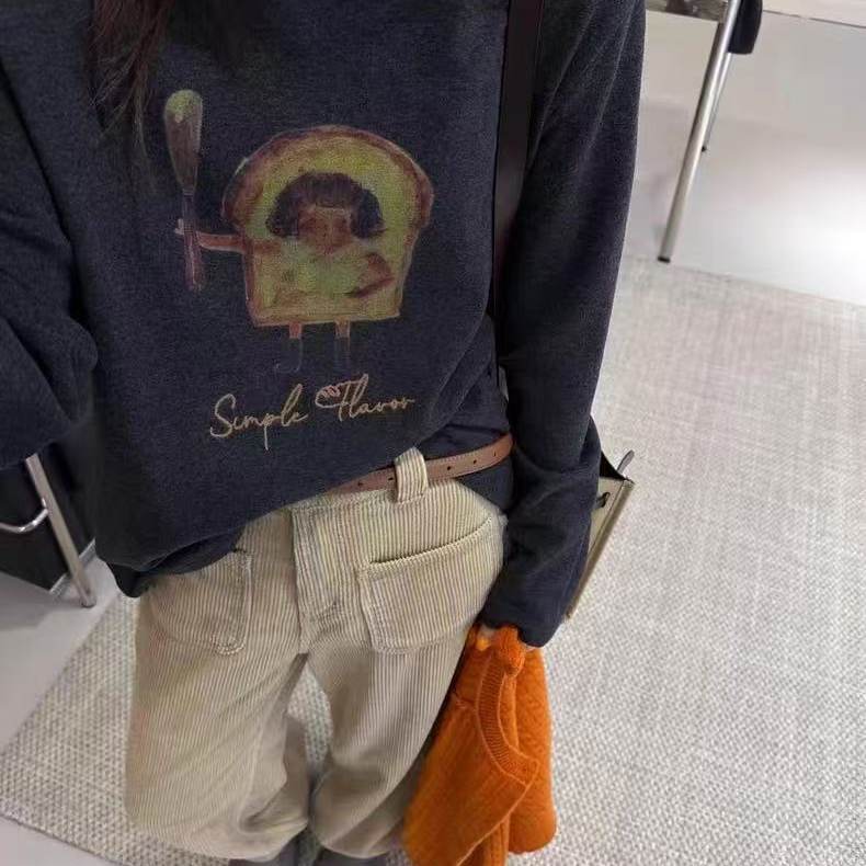 one26138长绒棉长袖T恤打底衫女冬宽松显瘦圆领百搭磨毛加绒上衣