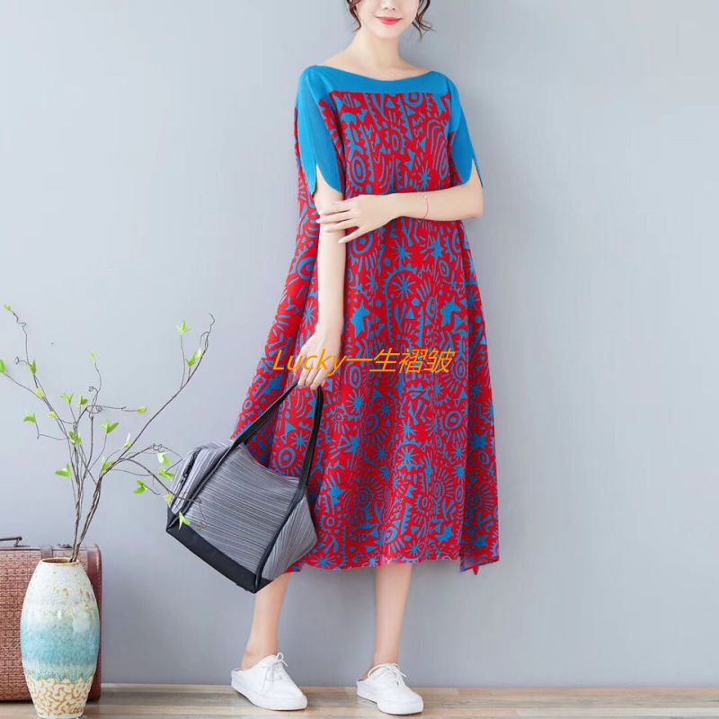 中长连衣裙女高端春装2025新款女装设计感气质显瘦褶皱碎花裙夏季