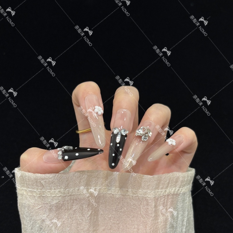 【K2032】波点法式爆闪猫眼碎钻手工穿戴甲