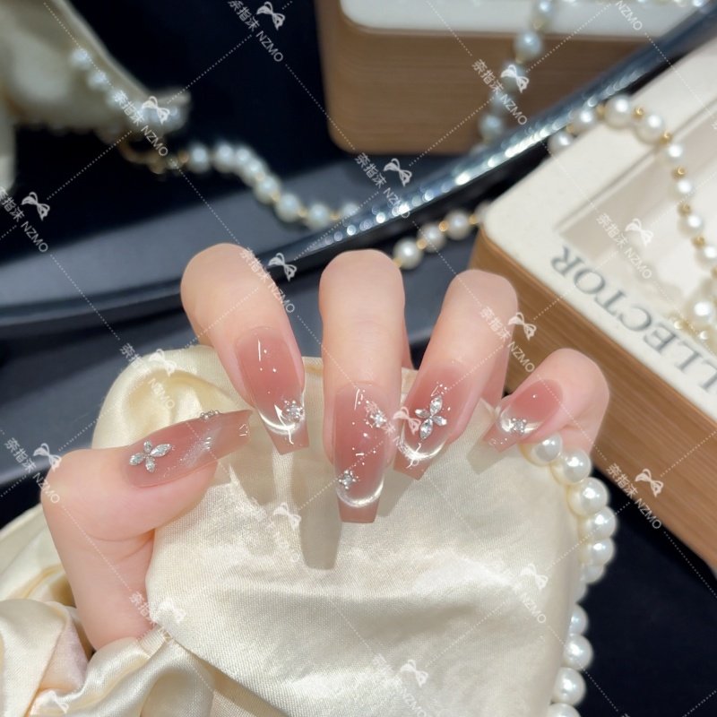 【暖棕星缀】指尖微笑猫眼镶钻设计穿戴甲手工美甲