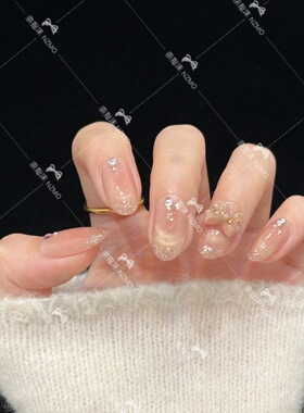 【Y96】短款显白可爱百搭猫眼气质蝴蝶结设计手工穿戴甲