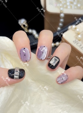 【梦中情喵AB款】紫色波点短款日常穿戴甲紫色猫眼美甲