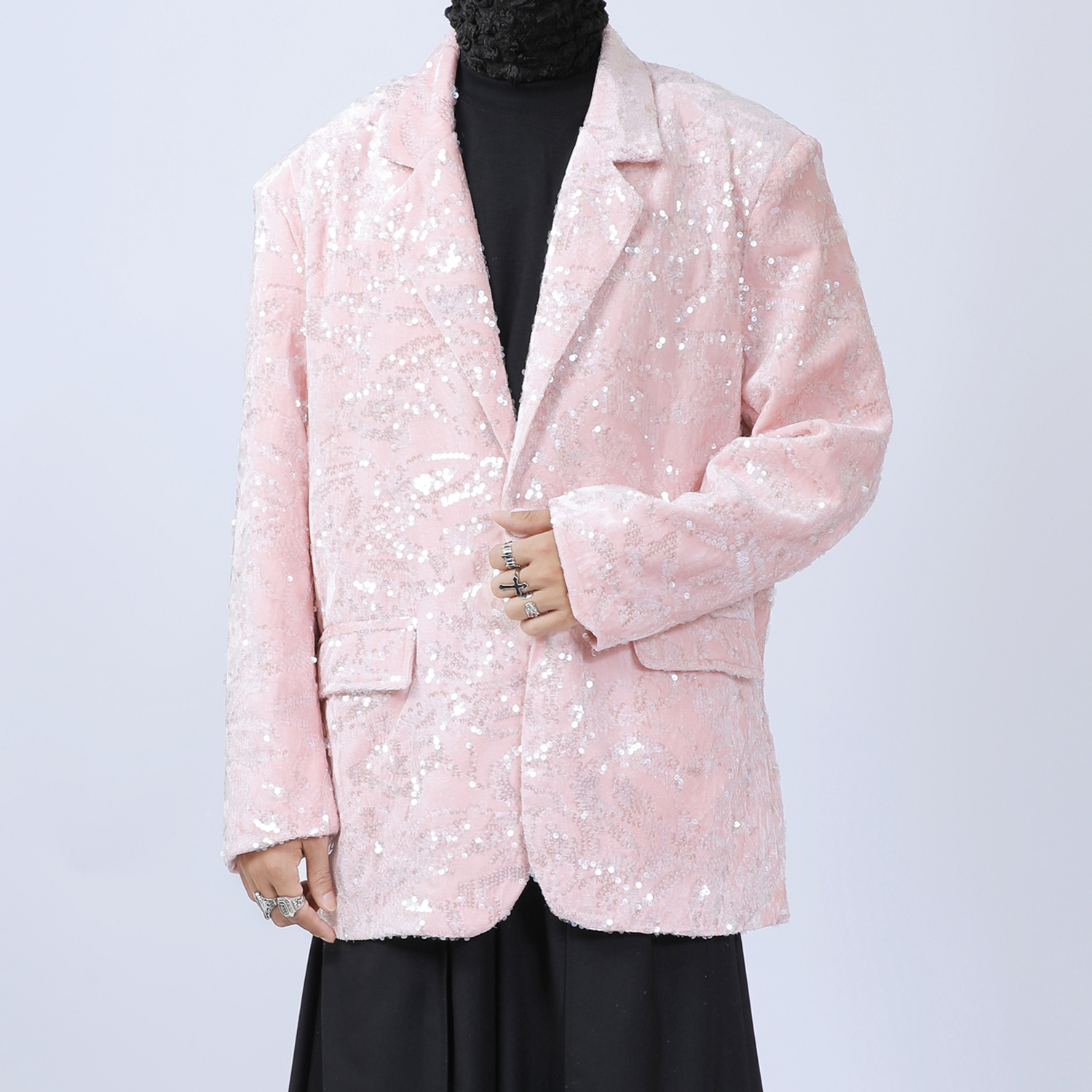 原创男装丝绒西服外套轻奢亮片演出礼服主持人休闲西服大码外套潮