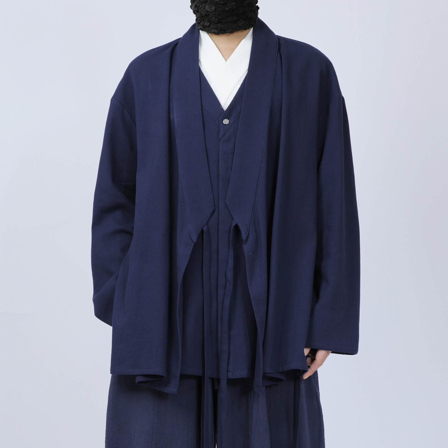 2026新款春季汉服男装大码交领道袍外套复古中式儒雅藏青居士茶服
