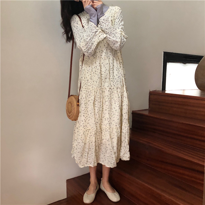 Real price Long Sleeve Chiffon dress women's 2021 early spring new wave point temperament super fairy skirt