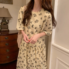 Real price floral dress new style bubble sleeve French retro loose Baby Dress