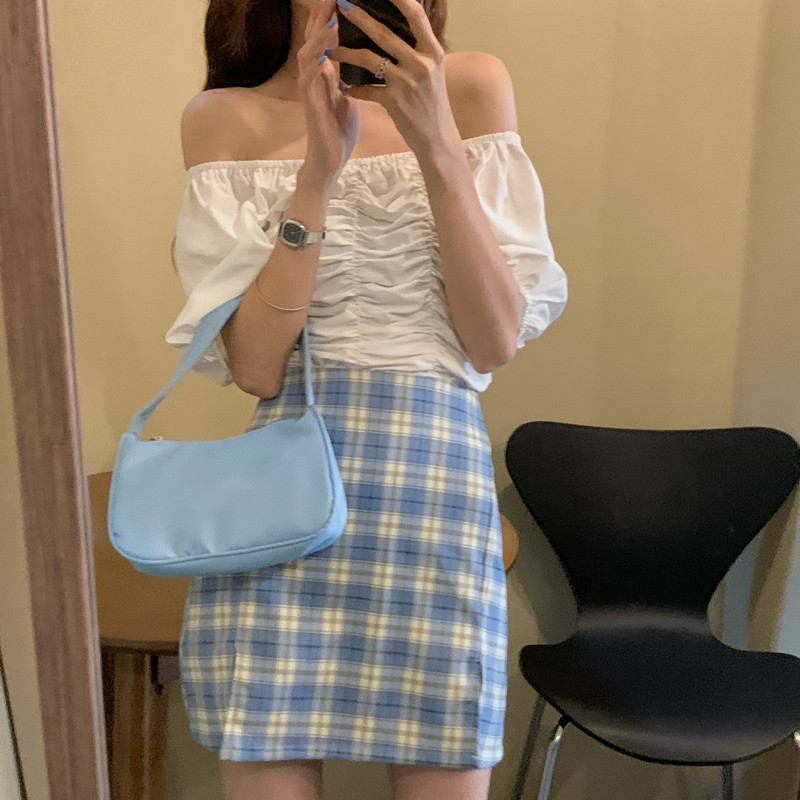 實拍實價褶皺短袖T恤女春季2021新款修身顯瘦小眾內搭上衣