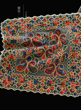 唯米5103复古民族风蕾丝植绒镂空小圆形餐垫餐巾正方形防尘遮盖巾