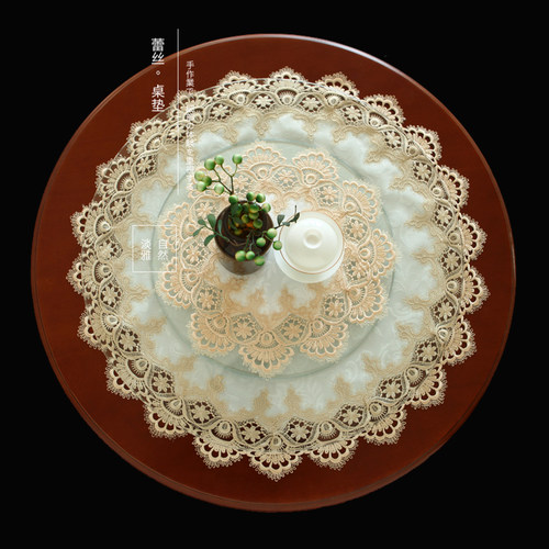 唯米欧式蕾丝镂空圆形防尘桌垫