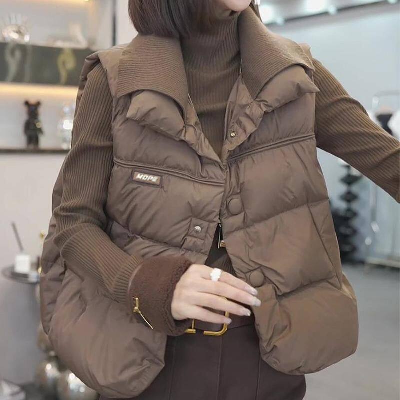 针织领子羽绒棉马甲女款2024新款春秋爆款外穿背心坎肩