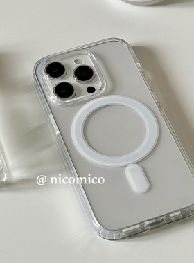 韩国ins风简约高级magsafe透明磁吸适用15promax苹果16手机壳iphone17亚克力14保护套13防摔硅胶软壳xsxr男女